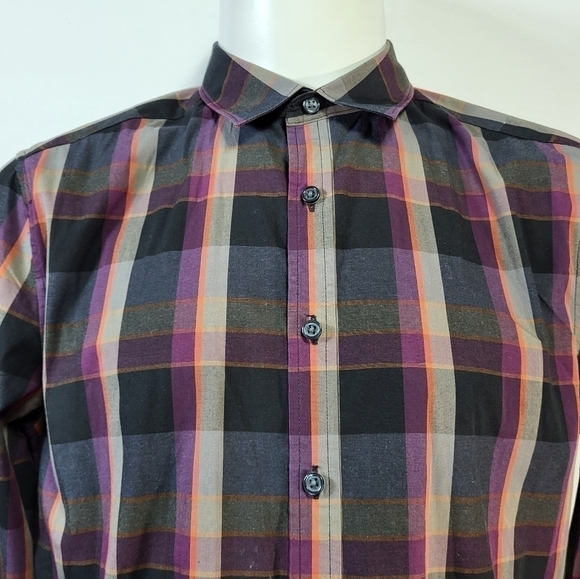 Kenneth Cole Plaid Collared Button Up Dress Shirt - Picture 3 of 9